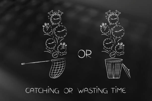 istock net collecting falling clocks and others going in the bin, catching or wasting time 1014437088