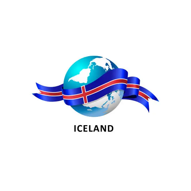 Vector illustration of Vector Illustration of a world – world with the iceland flag