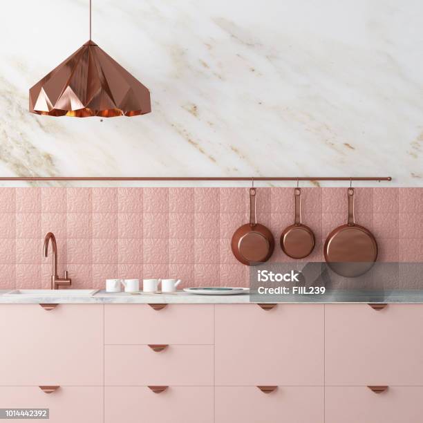 Mockup Interior Kitchen In Loft Style 3d Rendering 3d Illustration Stock Photo - Download Image Now