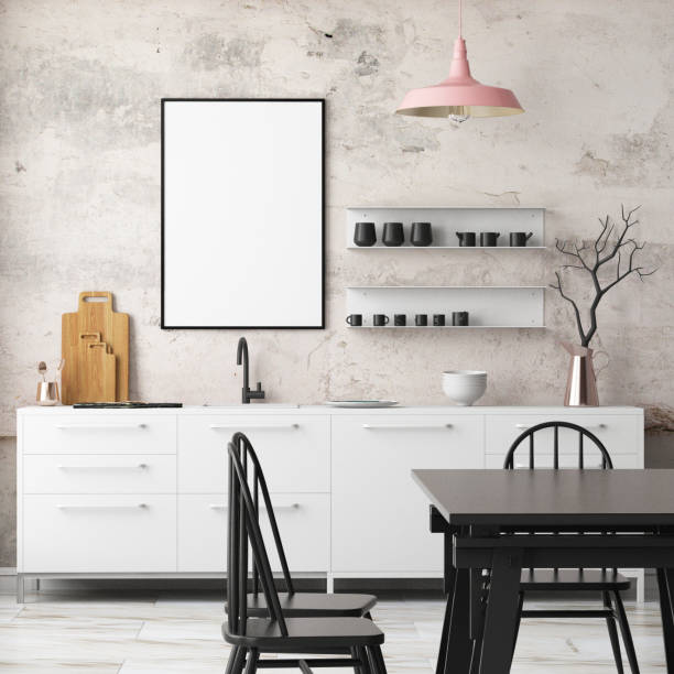 istock Mockup interior kitchen in loft style. 3d rendering. 3d illustration. 1014442988