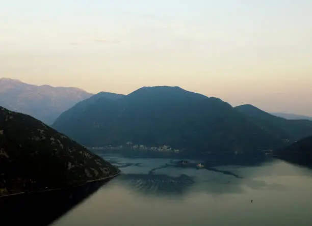 Sunset over the Kotor bay, near the town Risan