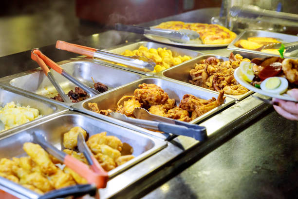 istock Chafing dish heaters Fried Potatoes banquet table 1014459488