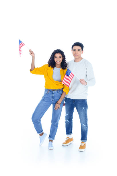 istock successful teenage students with usa flags isolated on white 1014462518