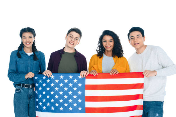 istock group of happy multiethnic students with usa flag isolated on white 1014462792