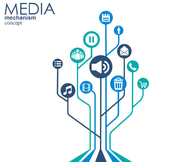 istock Media mechanism concept. Growth abstract background with integrated meta balls, integrated icon for digital, strategy, internet, network, connect, communicate, technology, global concepts. 1014476882
