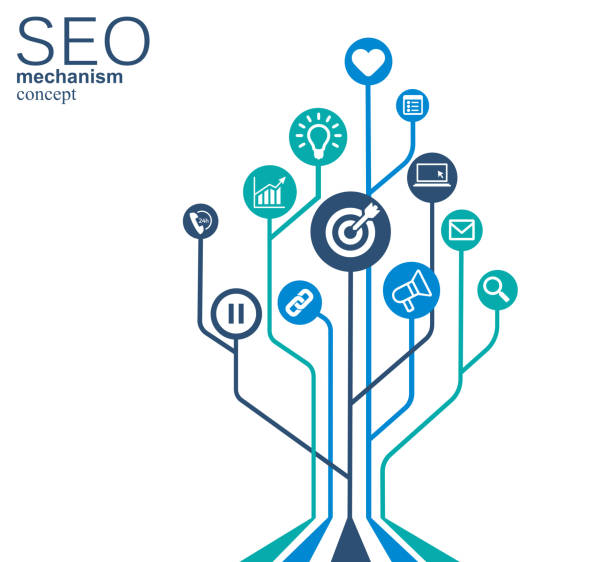 istock SEO mechanism concept. Abstract background with integrated gears and icons for strategy, digital, internet, network, connect, analytics, social media and global concepts. 1014477774