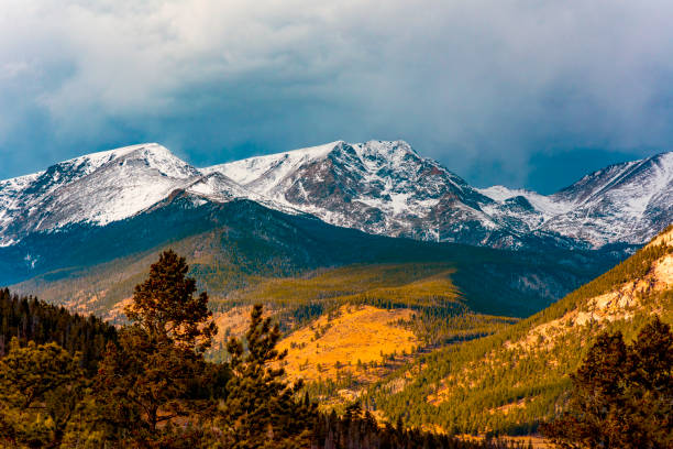 A moody and colorful skyline photo of the Rocky Mountains