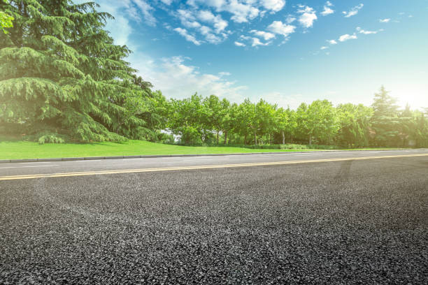istock Asphalt road and green forest landscape under the blue sky 1014489382