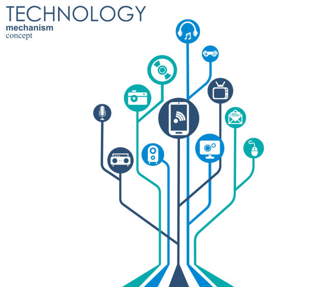 istock Technology mechanism concept. Abstract background with integrated gears and icons for digital, strategy, internet, network, connect, communicate, social media and global concepts. Vector infographic. 1014493878