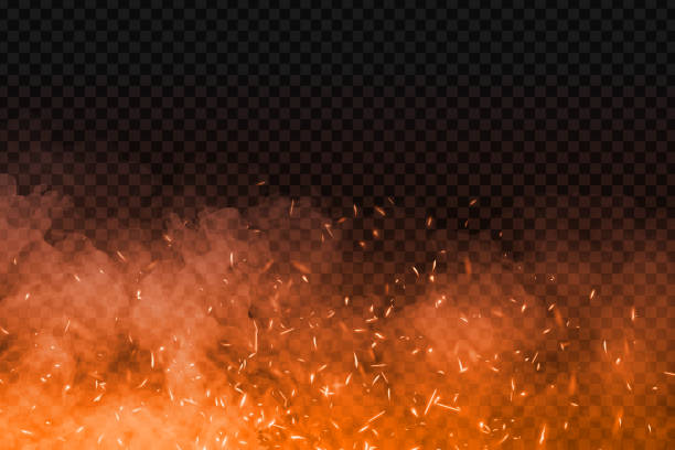 벡터 장식와 투명 한 배경에 대 한 연기와 현실적인 격리 화재 효과. 반짝, 불꽃 및 빛의 개념입니다. - 불 일러스트 stock illustrations