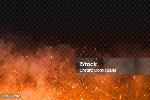 istock Vector realistic isolated fire effect with smoke for decoration and covering on the transparent background. Concept of sparkles, flame and light. 1014508742