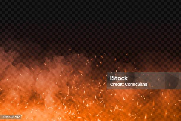 Vector Realistic Isolated Fire Effect With Smoke For Decoration And Covering On The Transparent Background Concept Of Sparkles Flame And Light Stock Illustration - Download Image Now