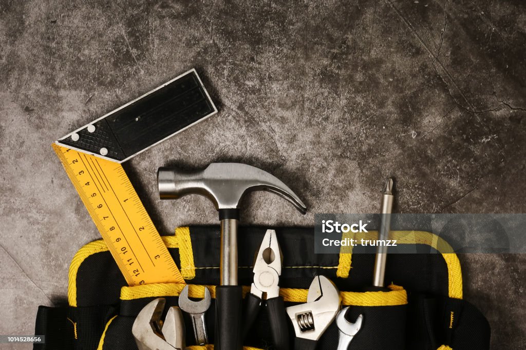 Building Tools Texture Construction Worker Belt With Tools On Concrete Texture Background ...