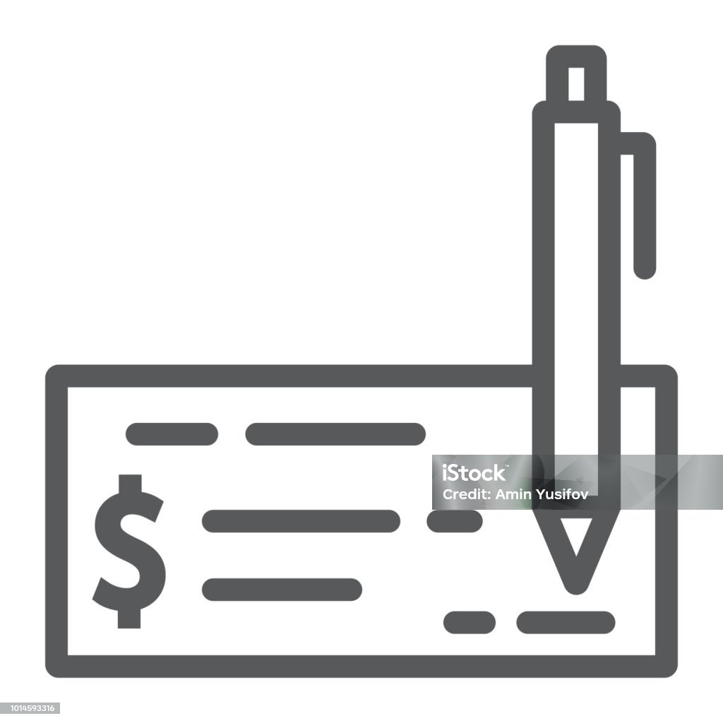 Bank check line icon, finance and banking, cheque sign, vector graphics, a linear pattern on a white background, eps 10. Accountancy stock vector