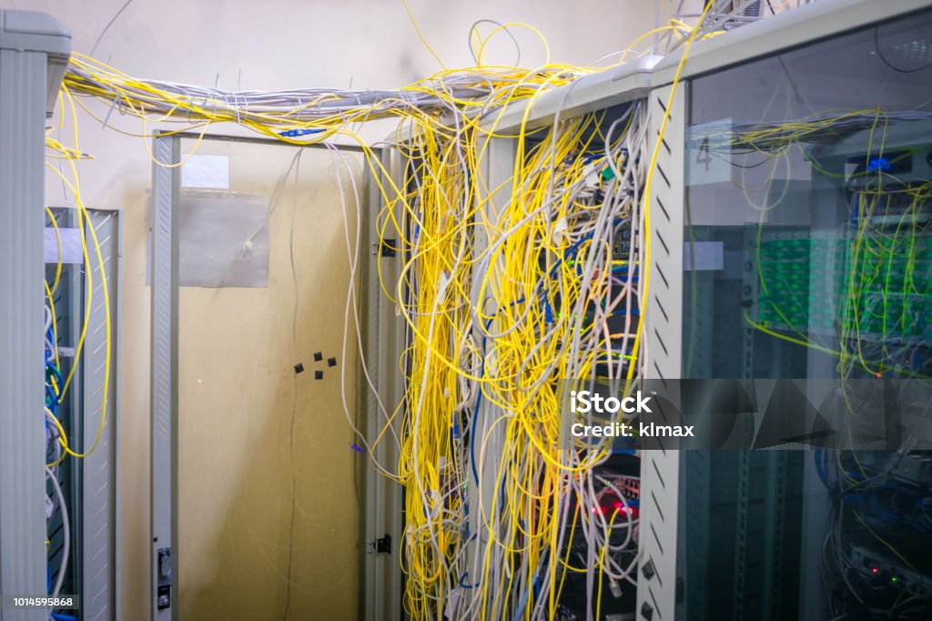 Messy Telecom Rack Messy Internet Wires Have A Connection To Computer Servers Cabinets ...