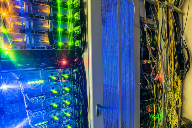 istock Network servers in data room Domestic Room. Server room is the data center. Powerful computer servers 1014596084