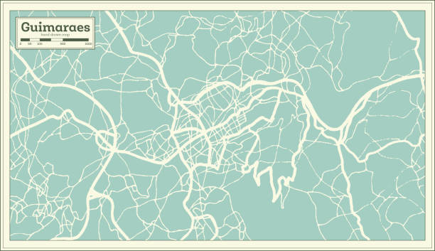 ilustrações de stock, clip art, desenhos animados e ícones de guimaraes portugal city map in retro style. outline map. - guimaraes