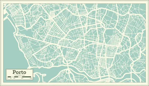 Vector illustration of Porto Portugal City Map in Retro Style. Outline Map.