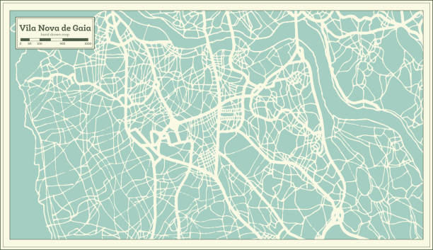 Vila Nova de Gaia Portugal City Map in Retro Style. Outline Map. Vila Nova de Gaia Portugal City Map in Retro Style. Outline Map. Vector Illustration. vila nova de gaia stock illustrations