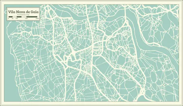 Vector illustration of Vila Nova de Gaia Portugal City Map in Retro Style. Outline Map.