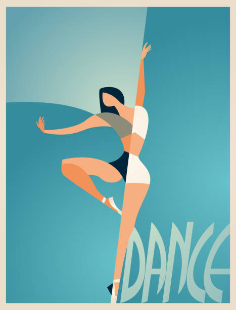 Dance Poster of retro colors, flat illustration with a simple style. Easy color change cubist style stock illustrations