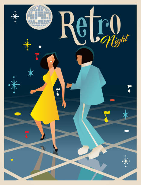 ilustraciones, imágenes clip art, dibujos animados e iconos de stock de noche retra - 1950s style 1960s style dancing image created 1960s