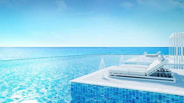 istock Sunbathing deck and private pool at luxury vila,Relaxing summe,beach lounge,  /3d rendering 1014602266