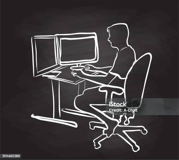 Office Doodle Stock Illustration - Download Image Now - Chalk Drawing, Desk, Drawing - Activity