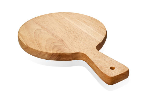 istock Empty round wooden board, Wooden serving tray with handle, isolated on white background with clipping path 1014613308