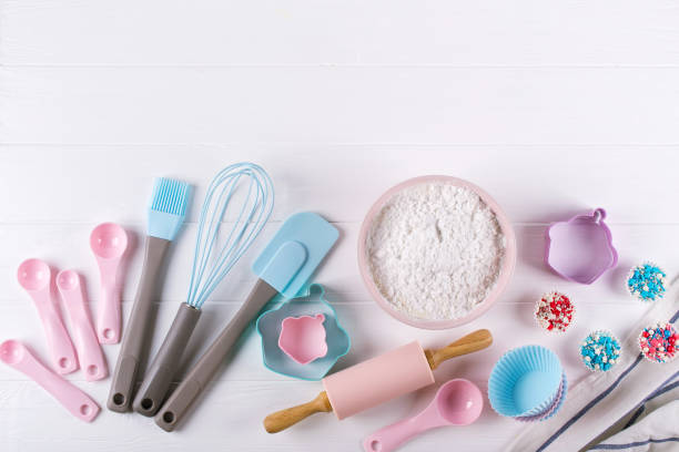 istock Various kitchen baking utensils. Flat lay. Top view, mockup for recipe on white background. 1014613732