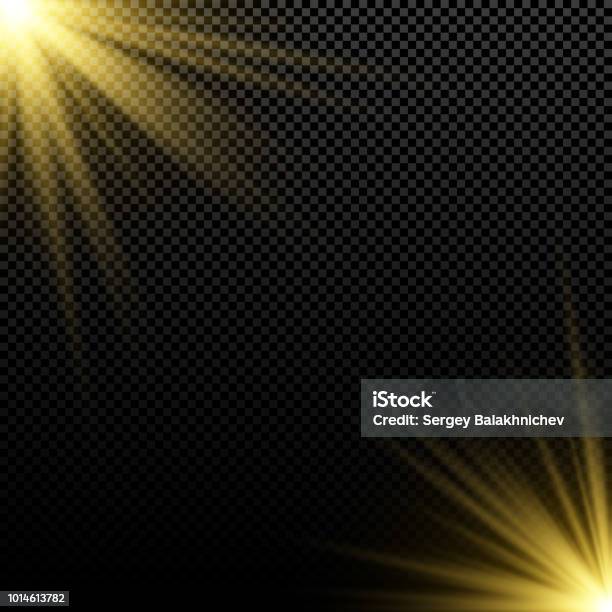 Gold Rays Magic Golden Light Effect On Dark Background Bright Flares Gold Rays Magic ...