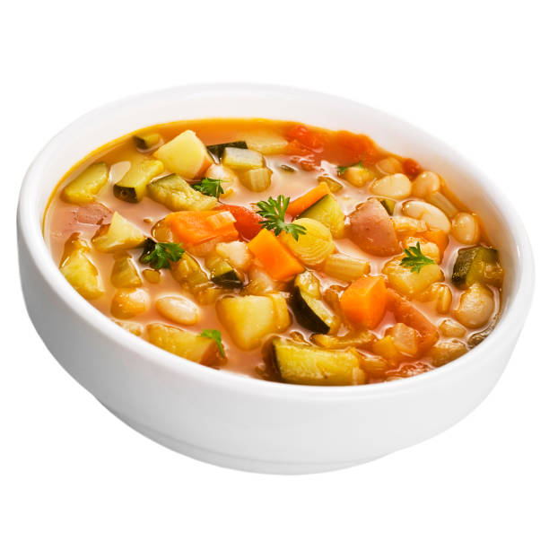 sopa de verduras sobre fondo blanco - sopa de verduras fotografías e imágenes de stock