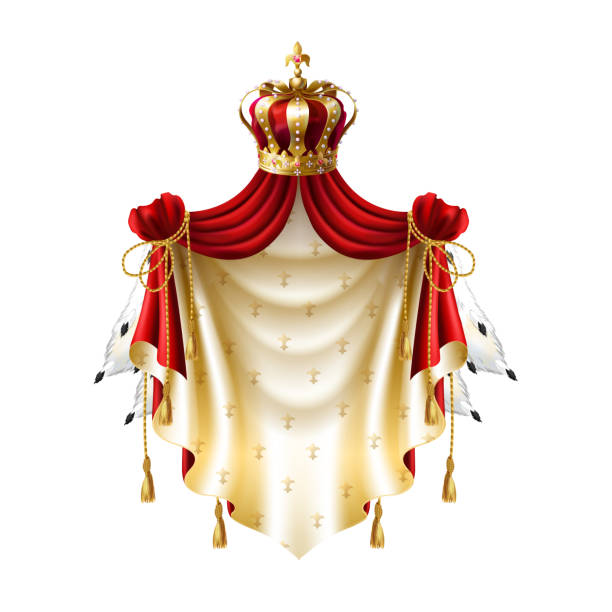 크라운, 프린지 모피와 벡터 왕 발 - crown gold coat of arms king stock illustrations