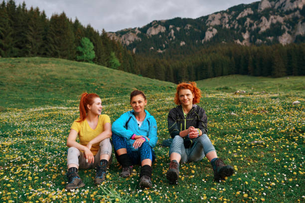 relaxing hikers in nature