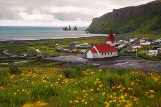 istock Beautiful Red Church on a Mountain at Vik ,Iceland. 1014631904