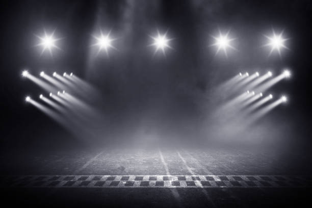 istock Race track finish line racing on night 1014635324