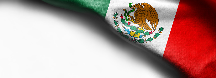 Mexican waving flag on white background - right top corner flag