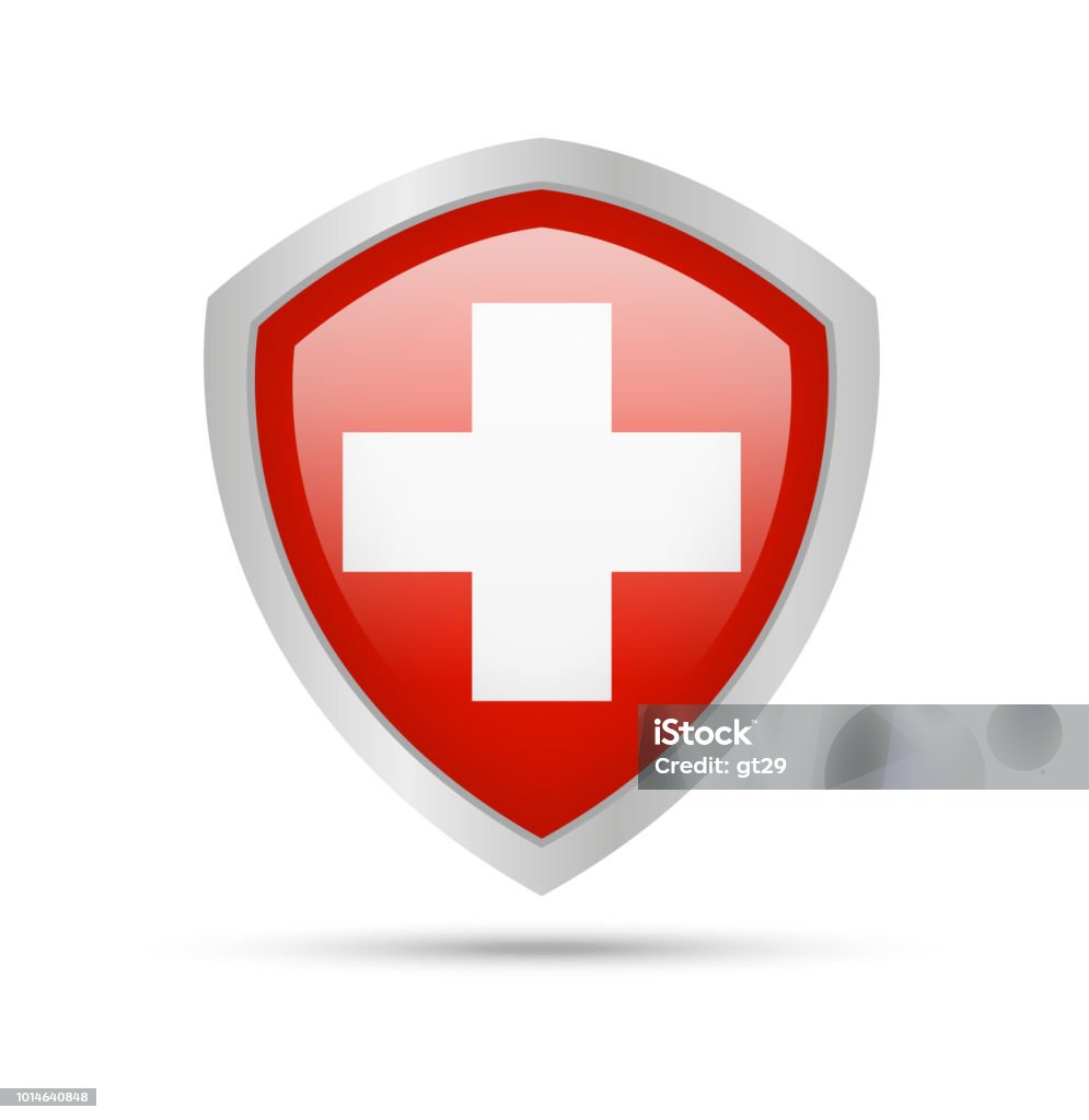 Shield with Switzerland flag on white background. Shield with Switzerland flag on white background. Vector illustration. Badge stock vector
