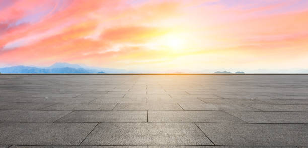 istock Square floor and mountain natural landscape at sunrise 1014646176