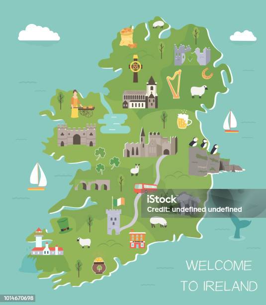 Carte Irlandaise Avec Les Symboles De Lirlande Destinations Vecteurs libres de droits et plus d'images vectorielles de Carte