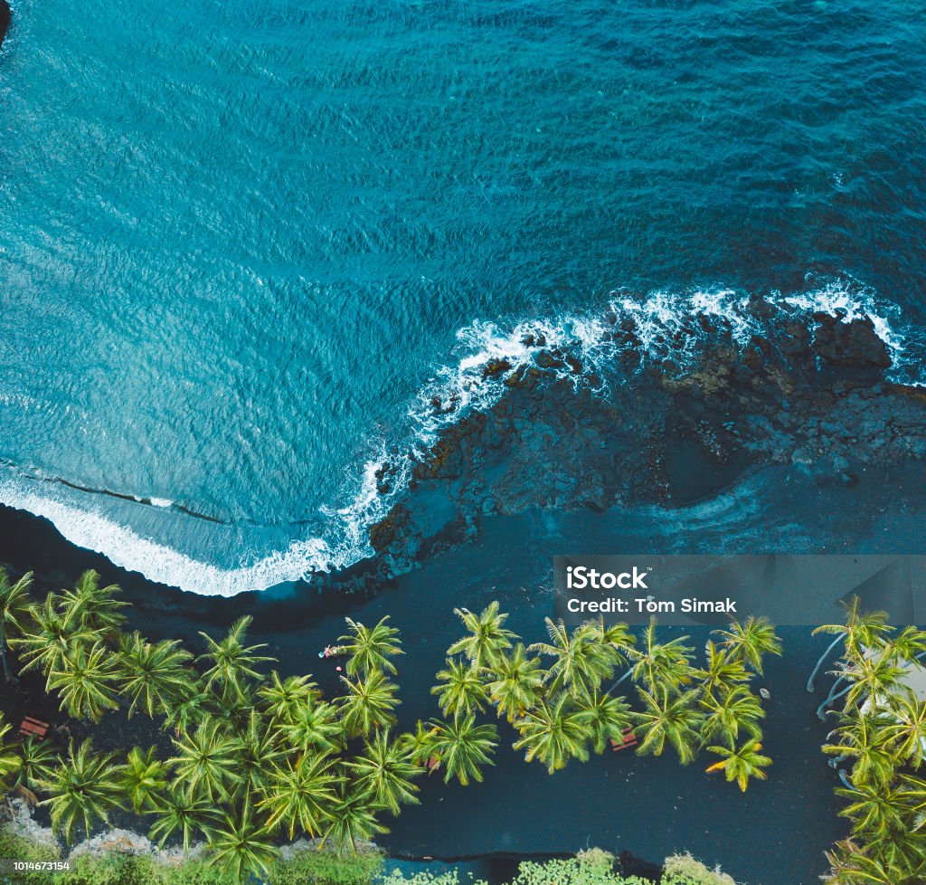 Playa de arena negra - Foto de stock de Isla Grande de Hawái - Islas de Hawái libre de derechos