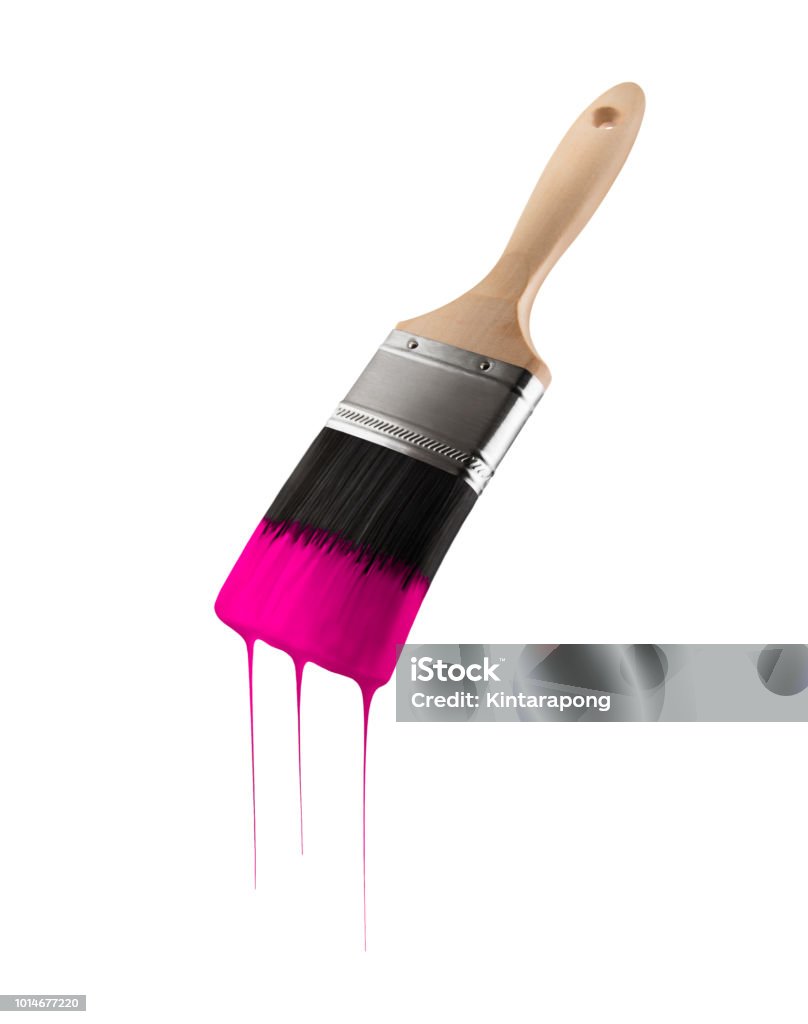 Paintbrush Loaded With Pink Color Dripping Off The Bristles Isolated On  White Background Stock Photo - Download Image Now - iStock