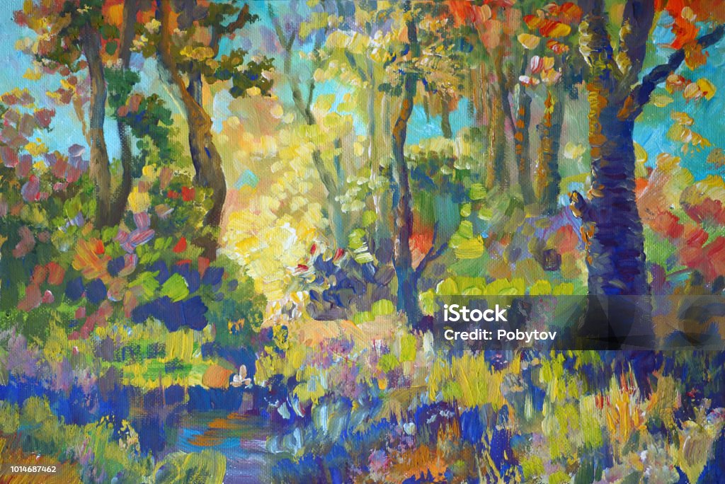 autumn painted forest in the style of impressionism Painting - Art Product stock illustration