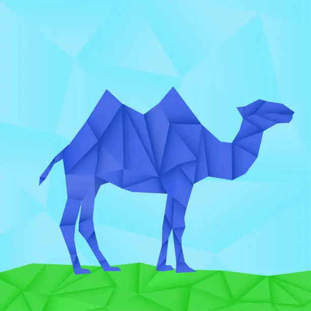 Vector illustration of Blue camel. Polygonal origami like vector illustration