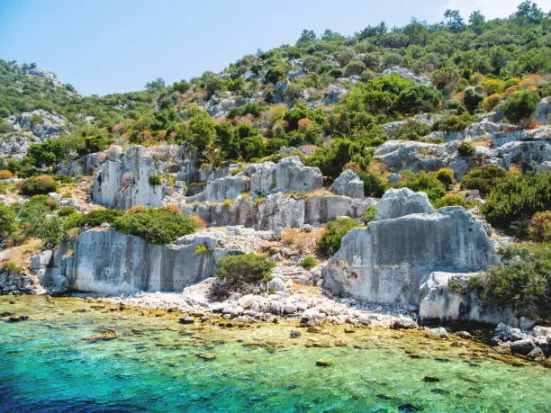 Photo of Ruins of Sunken city on Kekova, small Turkish island near Demre. Antalya province, Turkey.