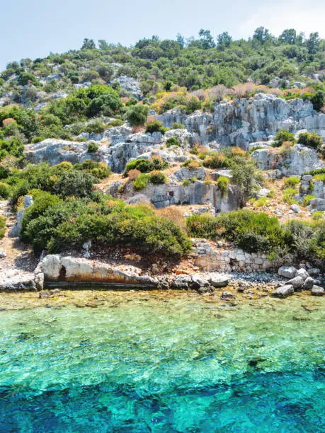 Photo of Ruins of Sunken city on Kekova, small Turkish island near Demre. Antalya province, Turkey.