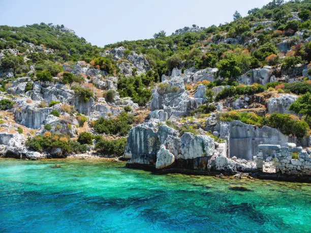 Photo of Ruins of Sunken city on Kekova, small Turkish island near Demre. Antalya province, Turkey.