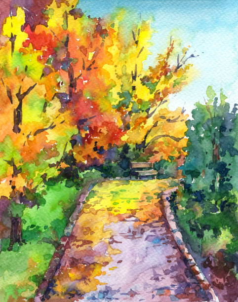 istock Autumn landscape - colorful park alley with trees, leaves and bench. 1014703316