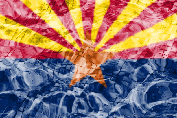 Texture of Arizona flag in the pool, water. Circles on the water.