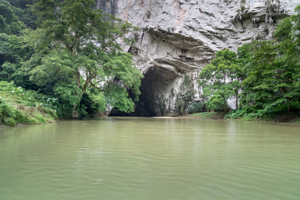 piękna naturalna sceneria jaskini phong z wycieczką statkiem w ba be lake nation park jest znanym miejscem podróży w prowincji bac kan w wietnamie. - ba kan zdjęcia i obrazy z banku zdjęć